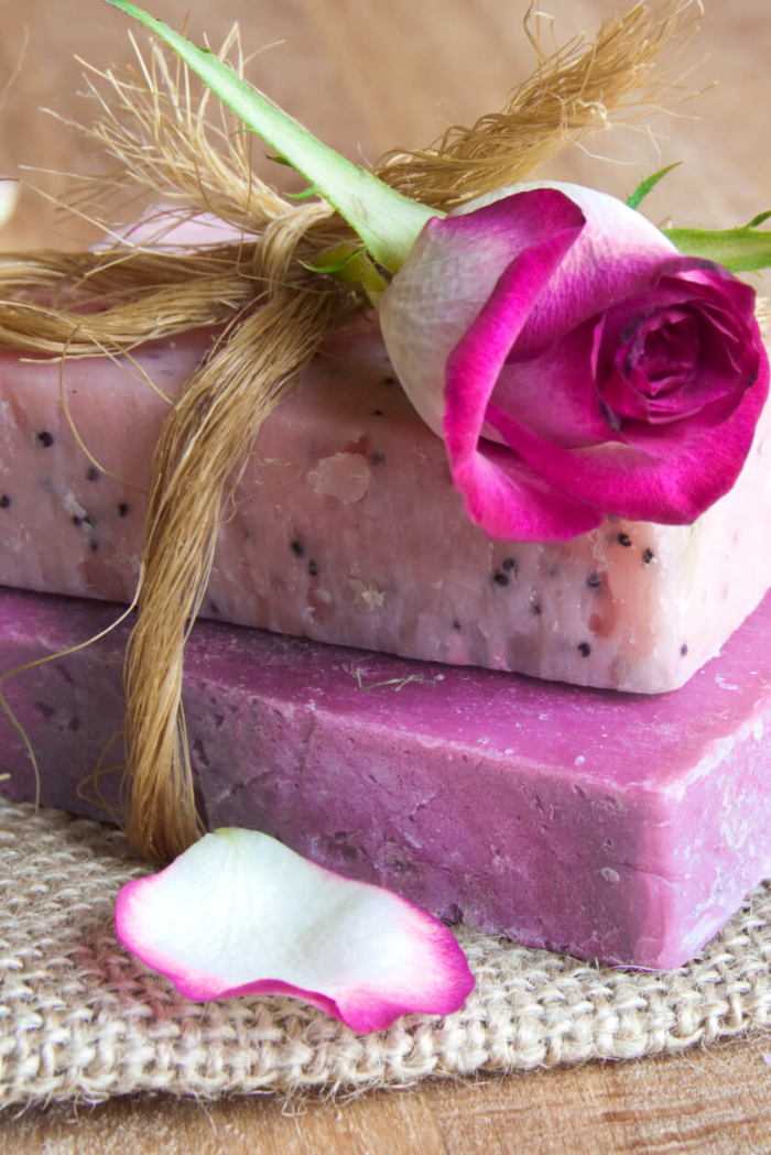 Woman using natural handmade soap